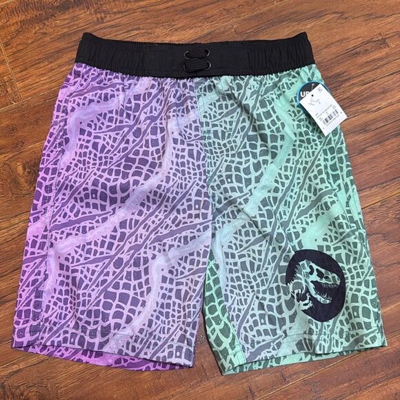 NWT Jurassic Park Small Purple Green Black Dinosaur Swim Trunks Board Shorts - Picture 2 of 8